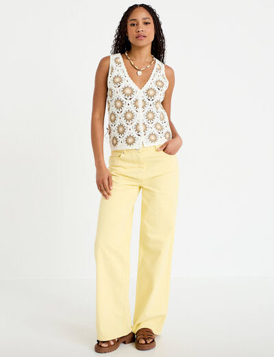 D&eacute;bardeur crochet boutons ecru femme