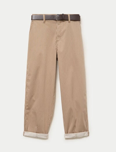 Pantalon chino 7/8&egrave;me taille &eacute;lastiqu&eacute;e taupe femme
