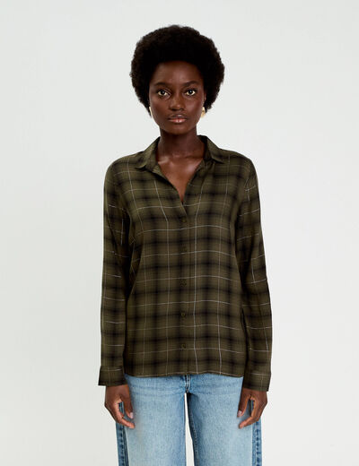 Chemise &agrave; carreaux fils m&eacute;tallis&eacute;s vert menthe femme