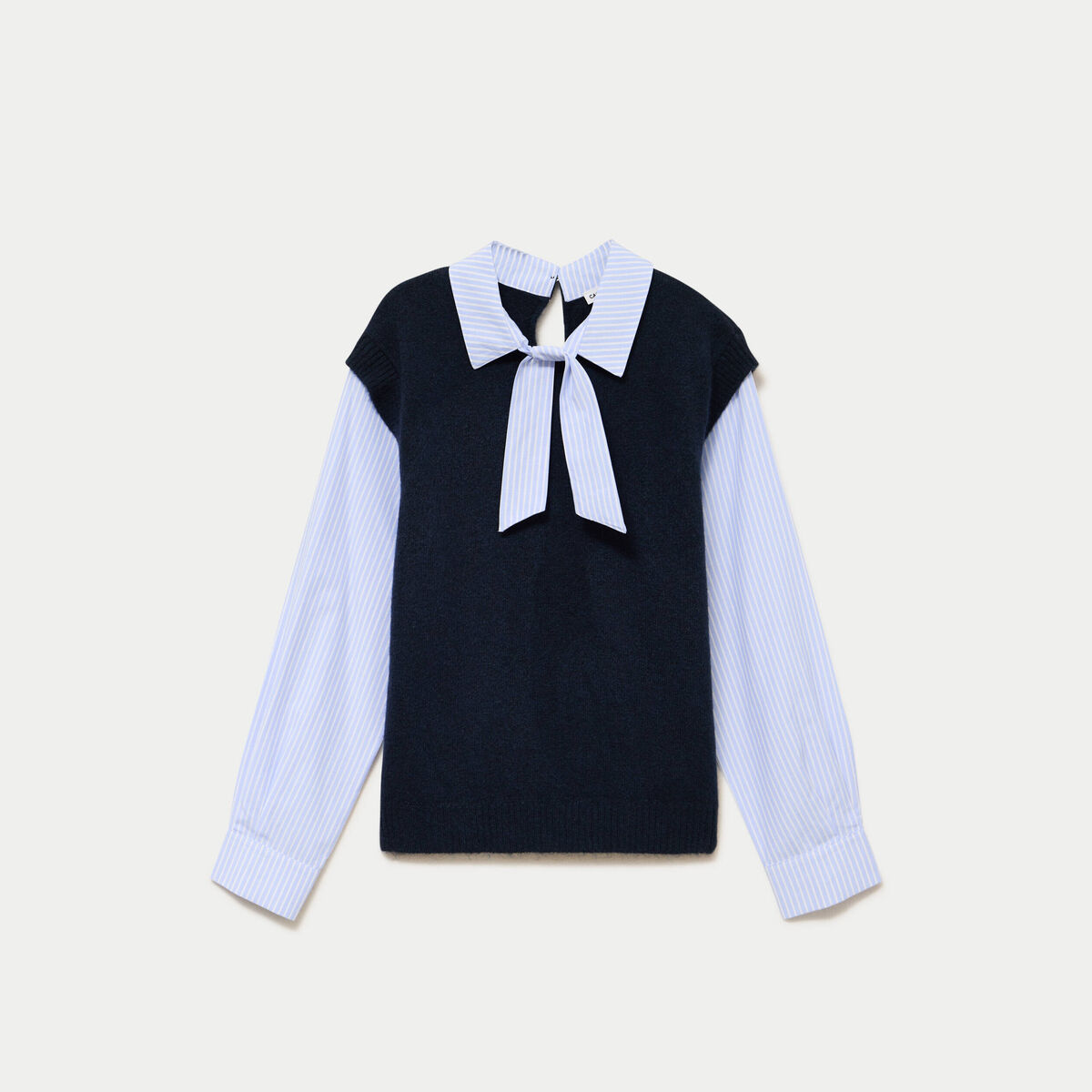 Pull fin 2-en-1 manches longues bleu marine femme