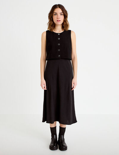 Robe bi-mati&egrave;re droite sans manches noir femme