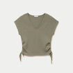 T-shirt ajour&eacute; d&eacute;tails cordons vert kaki femme
