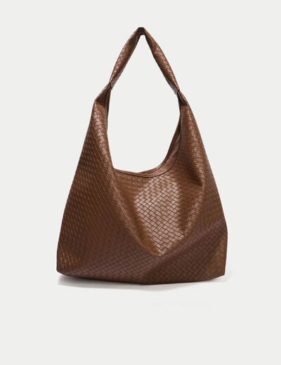 Sac tress&eacute; effet chin&eacute; camel femme