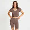 Crop top sans couture col rond marron clair femme