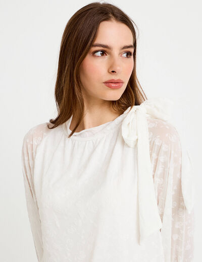 Blouse droite manches longues ecru femme