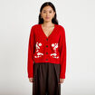 Gilet brod&eacute; col v manches longues rouge femme