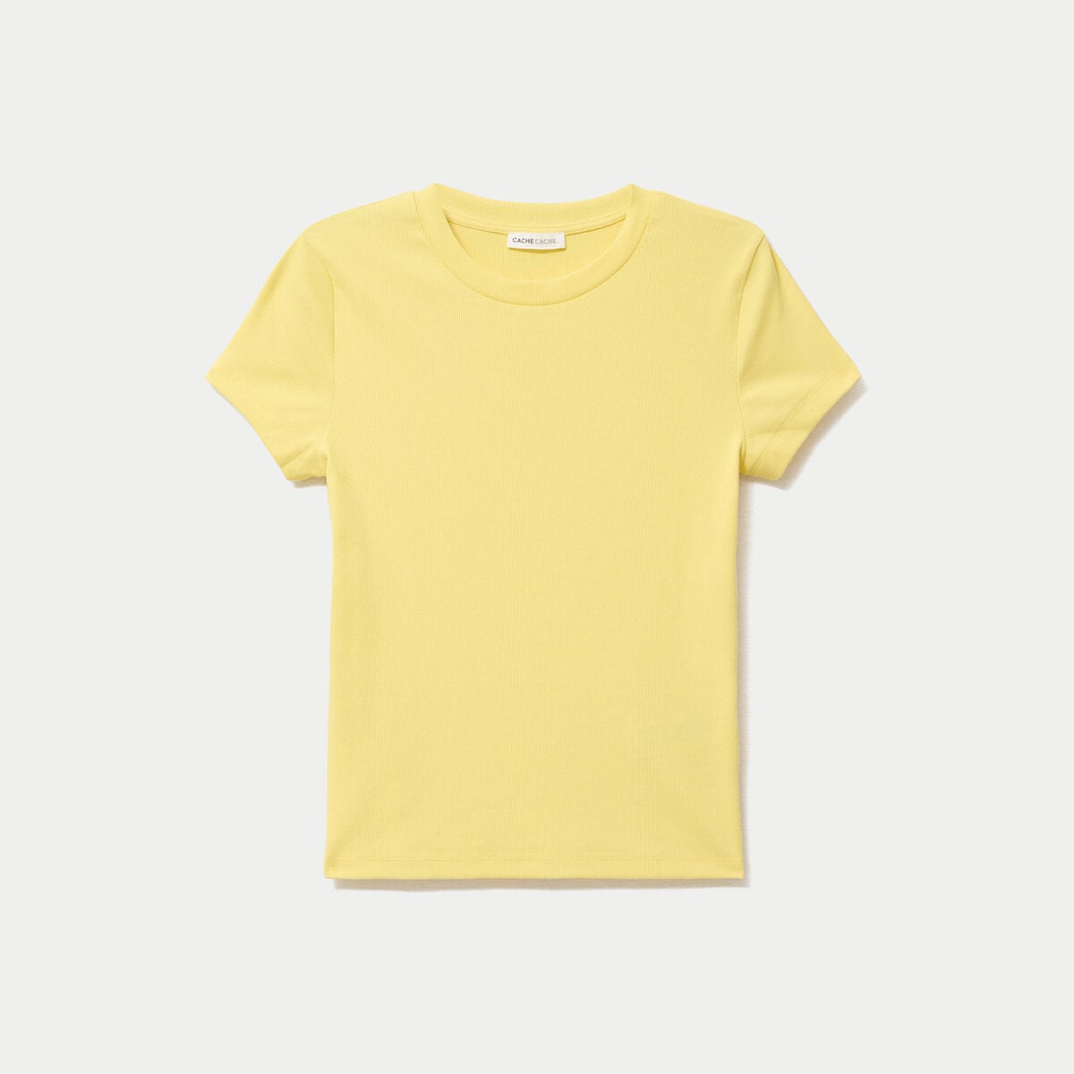 T-shirt c&ocirc;tel&eacute; ajust&eacute; manches courtes jaune pastel femme