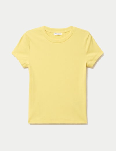 T-shirt c&ocirc;tel&eacute; ajust&eacute; manches courtes jaune pastel femme