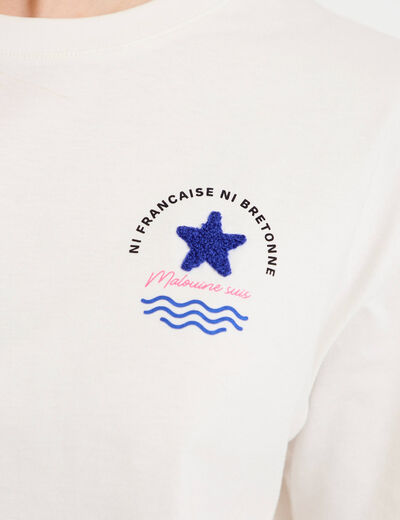 T-shirt col rond manches courtes ecru femme
