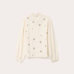 Blouse droite courte col v broderie ivoire femme