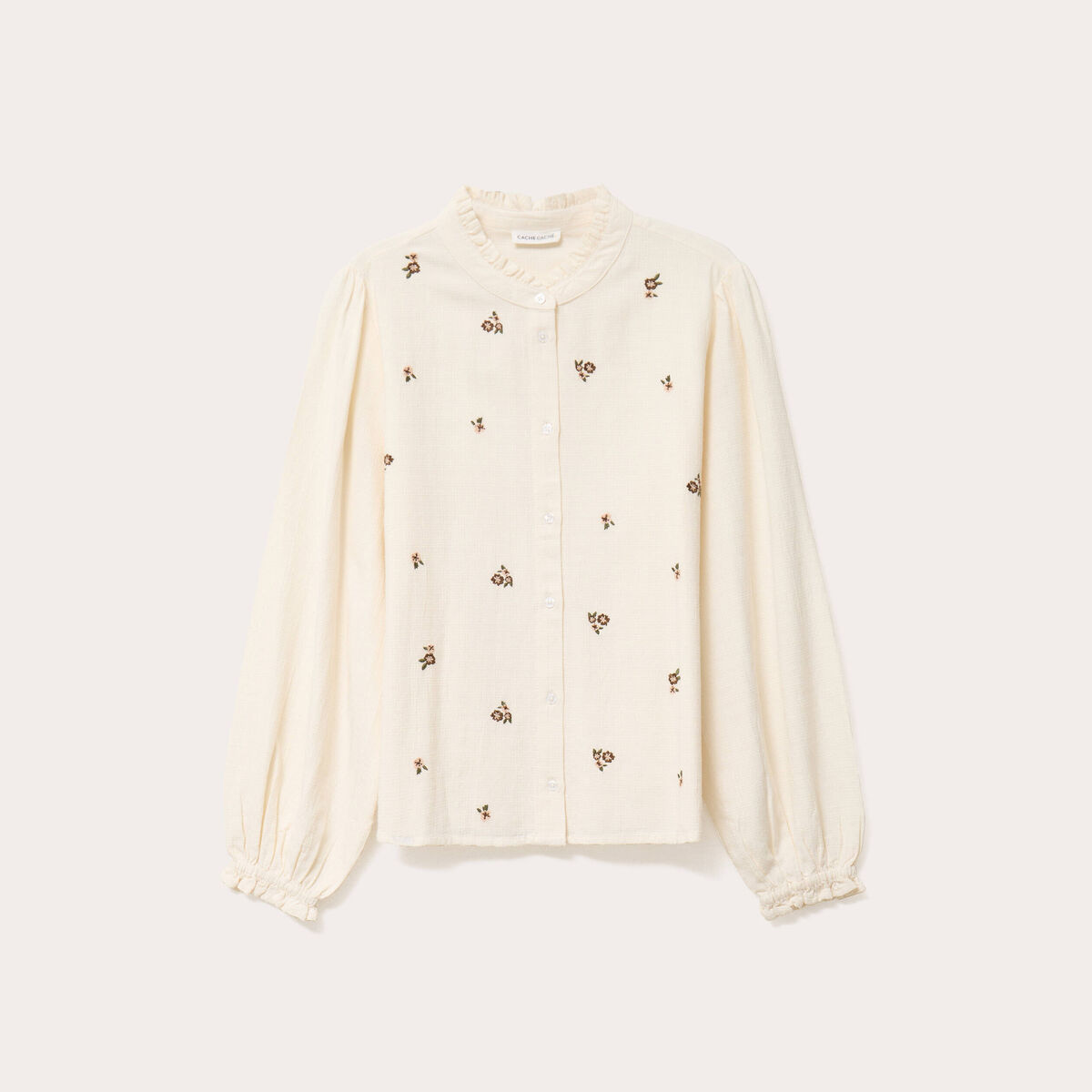 Blouse droite courte col v broderie ivoire femme