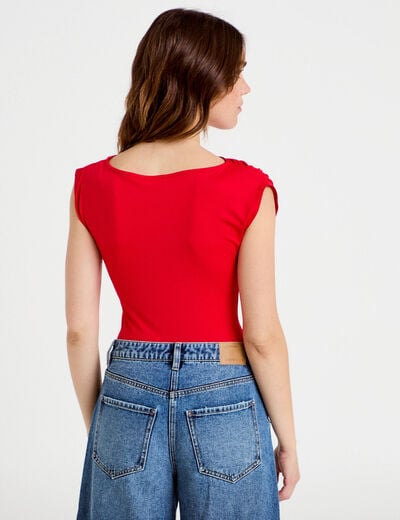 Body ajust&eacute; d&eacute;collet&eacute; sans manches rouge femme