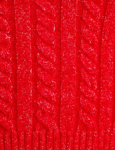 Pull ajust&eacute; col rond manches longues rouge femme