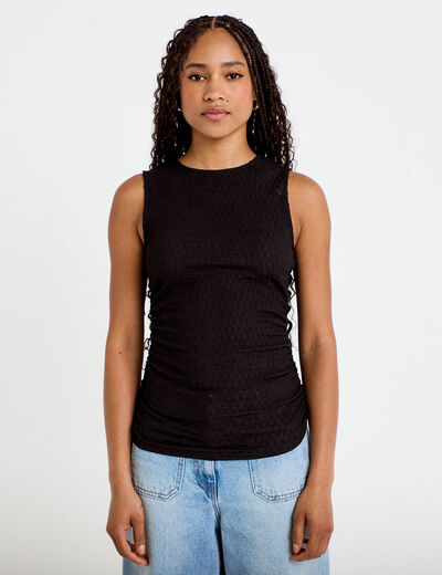 D&eacute;bardeur ajour&eacute; col rond noir femme