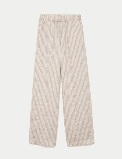 Pantalon large taille haute creme femme