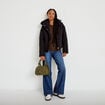Veste droite &agrave; capuche manches longues noir femme