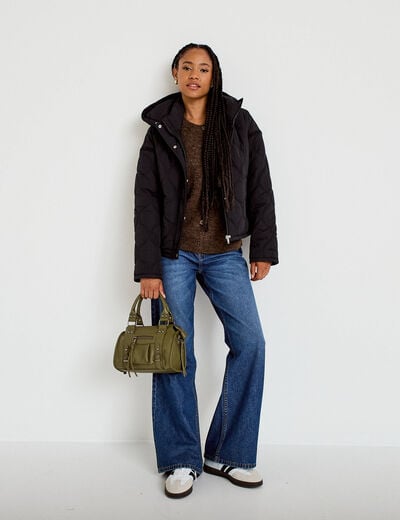 Veste droite &agrave; capuche manches longues noir femme