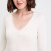 T-shirt thermique col en V plumetis ecru femme