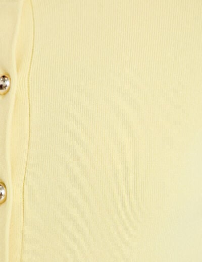 Gilet ajust&eacute; cropped col rond jaune clair femme