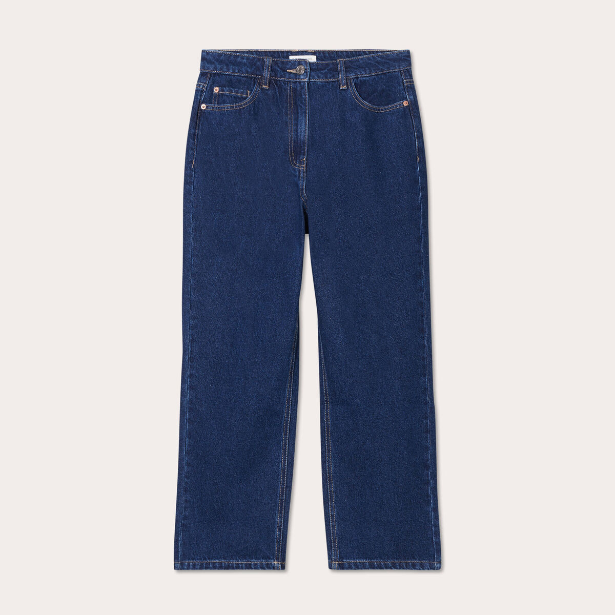Jeans droit cropped taille haute denim brut femme