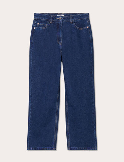 Jeans droit cropped taille haute denim brut femme