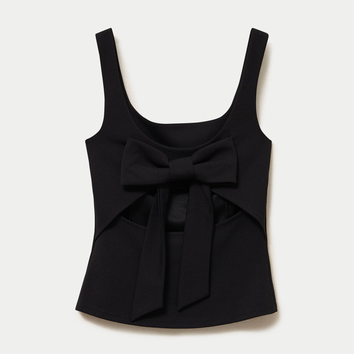Top cintr&eacute; sans manches col carr&eacute; noir femme