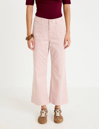 Pantalon large cropped taille haute rose nude femme