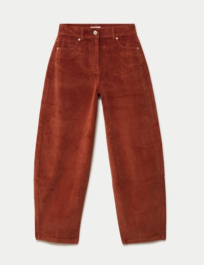 Pantalon bootcut en velours marron cognac femme