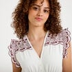 Robe courte &eacute;vas&eacute;e col v manches courtes blanc femme