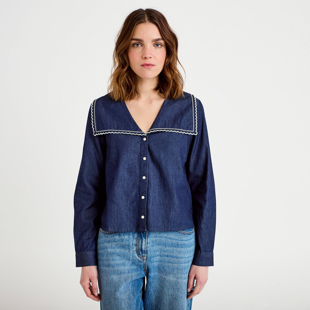 Chemise col marin denim double stone femme