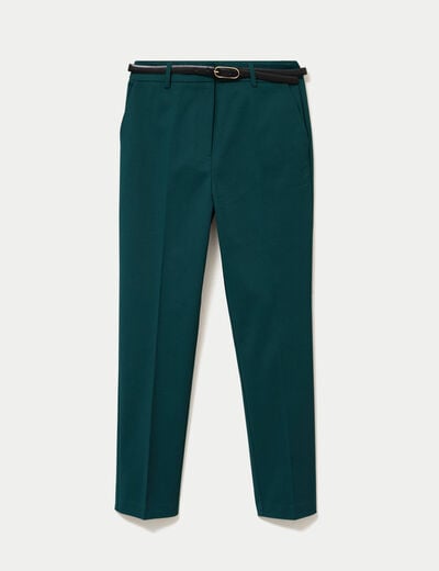 Pantalon cigarette ceintur&eacute; vert fonc&eacute; femme