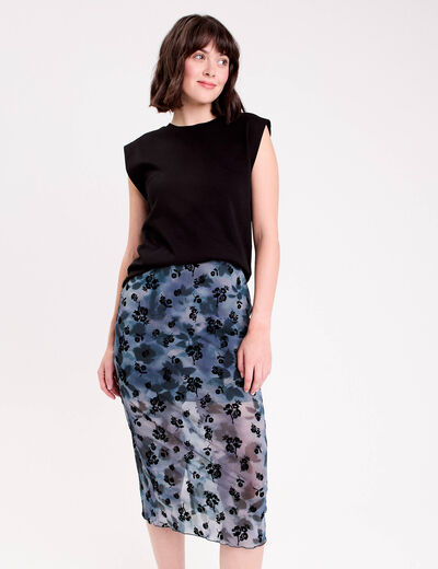 Jupe droite longue doubl&eacute;e polyester gris femme