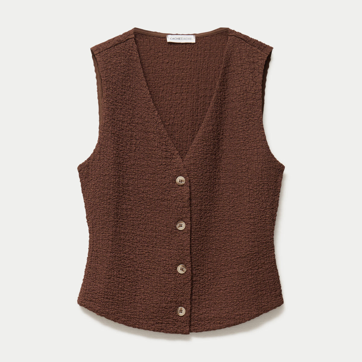Gilet sans manches col v marron femme