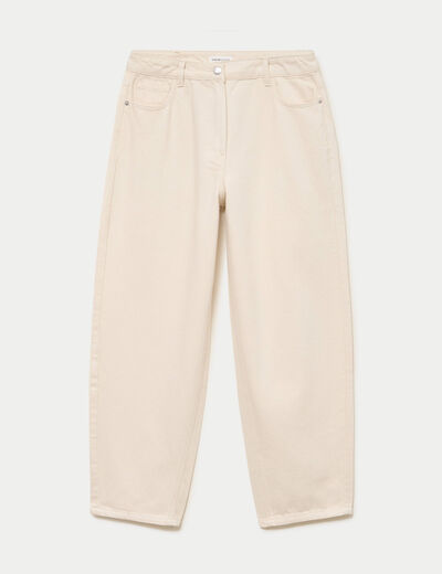 Pantalon barrel broderie taille basse ecru femme