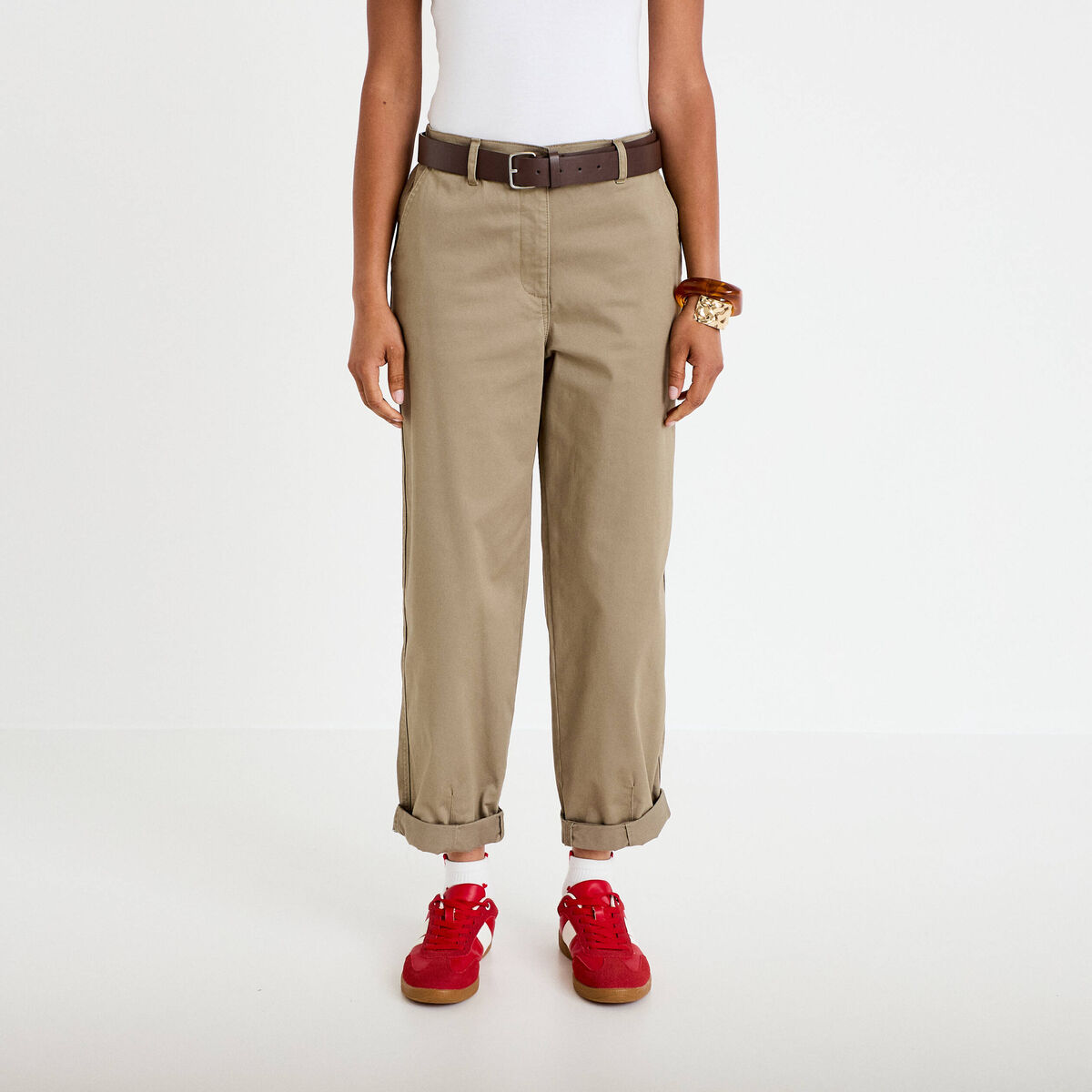 Pantalon chino avec ceinture amovible gris femme