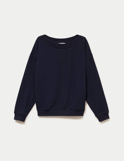 Sweat duveteux col rond manches longues bleu marine femme
