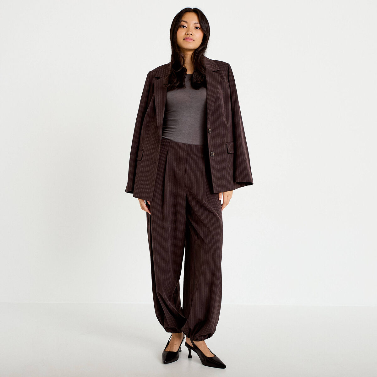 Pantalon bouffant taille standard marron femme