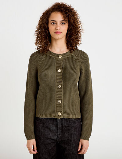 Gilet manches longues vert kaki femme