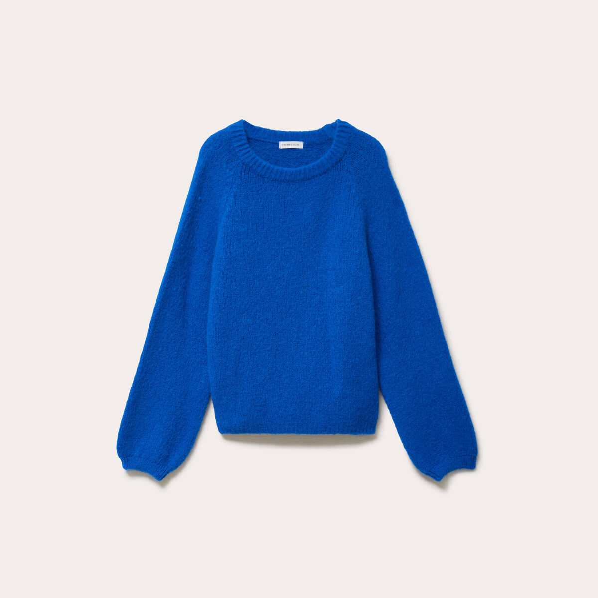 Pull ample col rond manches longues bleu electrique femme