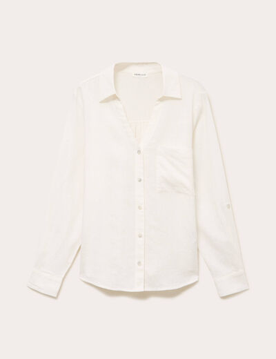 Chemise lin col V manches longues ecru femme