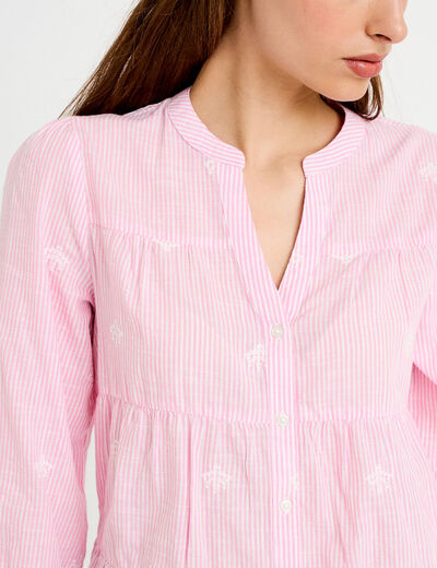 Chemise droite manches 3/4 rose femme