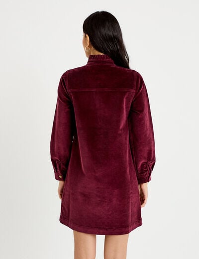 Robe &eacute;vas&eacute;e velours col montant bordeaux femme