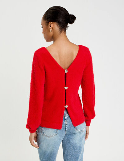Pull d&eacute;tails coeur rouge femme