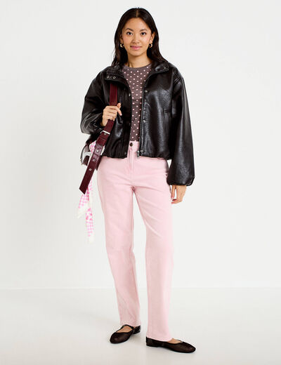 Pantalon droit en velours rose clair femme