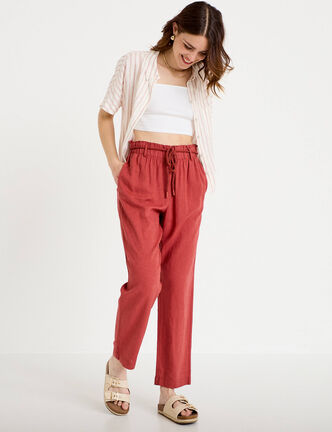 Pantalon large 7/8&egrave;me taille haute vieux rose femme