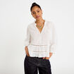 Blouse cintr&eacute;e col v manches 3/4 ecru femme