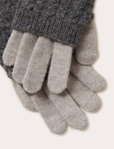 Gants mitaines 2-en-1 gris clair femme