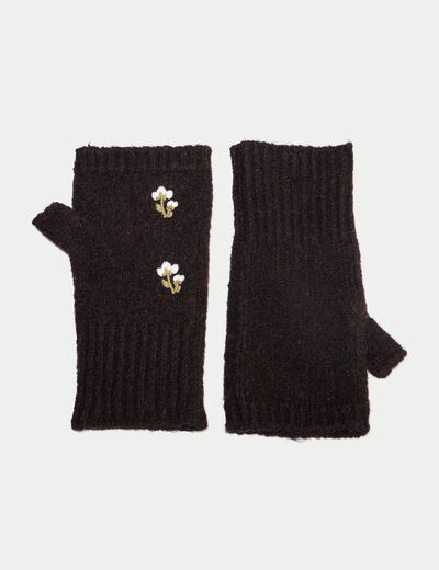 Mitaines avec broderie marron fonc&eacute; femme