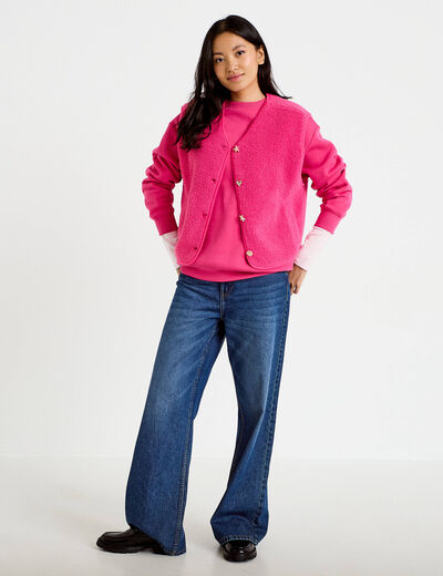 Gilet sans manches effet polaire col v rose fushia femme