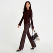 Pantalon bootcut aspect daim marron fonc&eacute; femme
